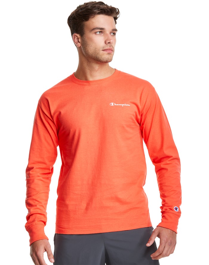 Champion Herre T-Shirts Orange - Classic Jersey Long-Sleeve Script Logo - Danmark BDG-162370